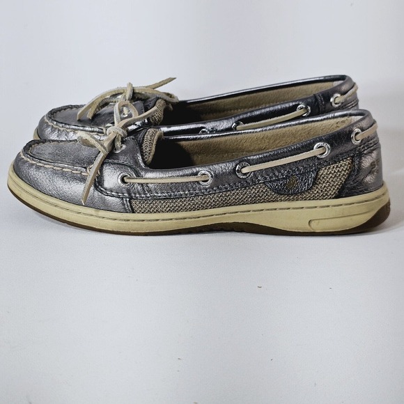 Sperry Top Sider Angelfish Boat Shoe Women's‎ 7.5 Metallic Pewter Leather Preppy - Picture 4 of 6